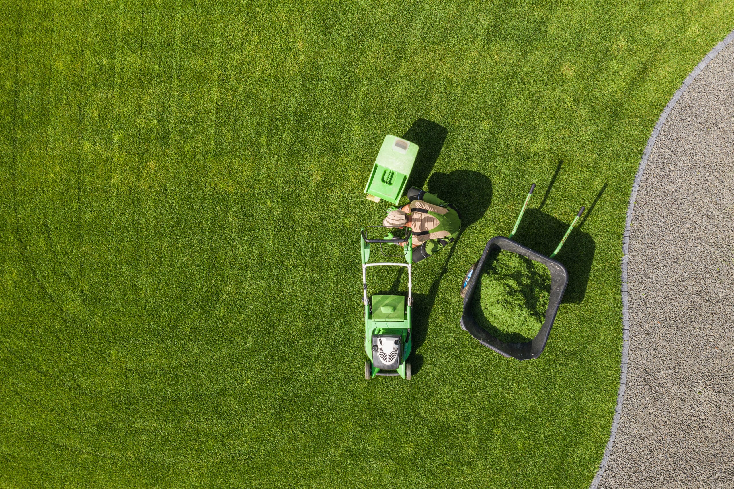 Backyard Garden Lawn Mowing and Maintenance Aerial View we incorporate lawn science into our lawn mowing