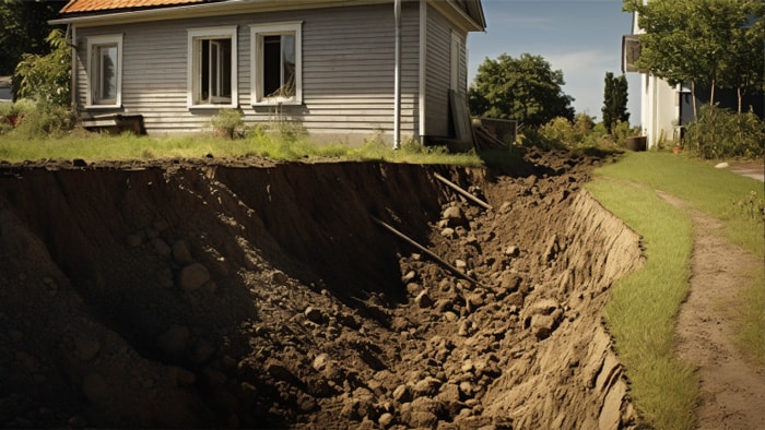 A Guide To Preventing Soil Erosion For Your Landscaping 4 | Deep Soil Erosion Next To House